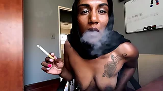 Desi respecting hijab smoking while debilitating nipple clamps