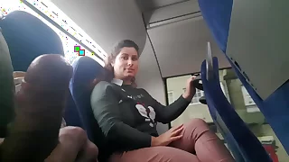 Exhibitionist seduces Milf to Swell up & Jerk his Dick in Bus